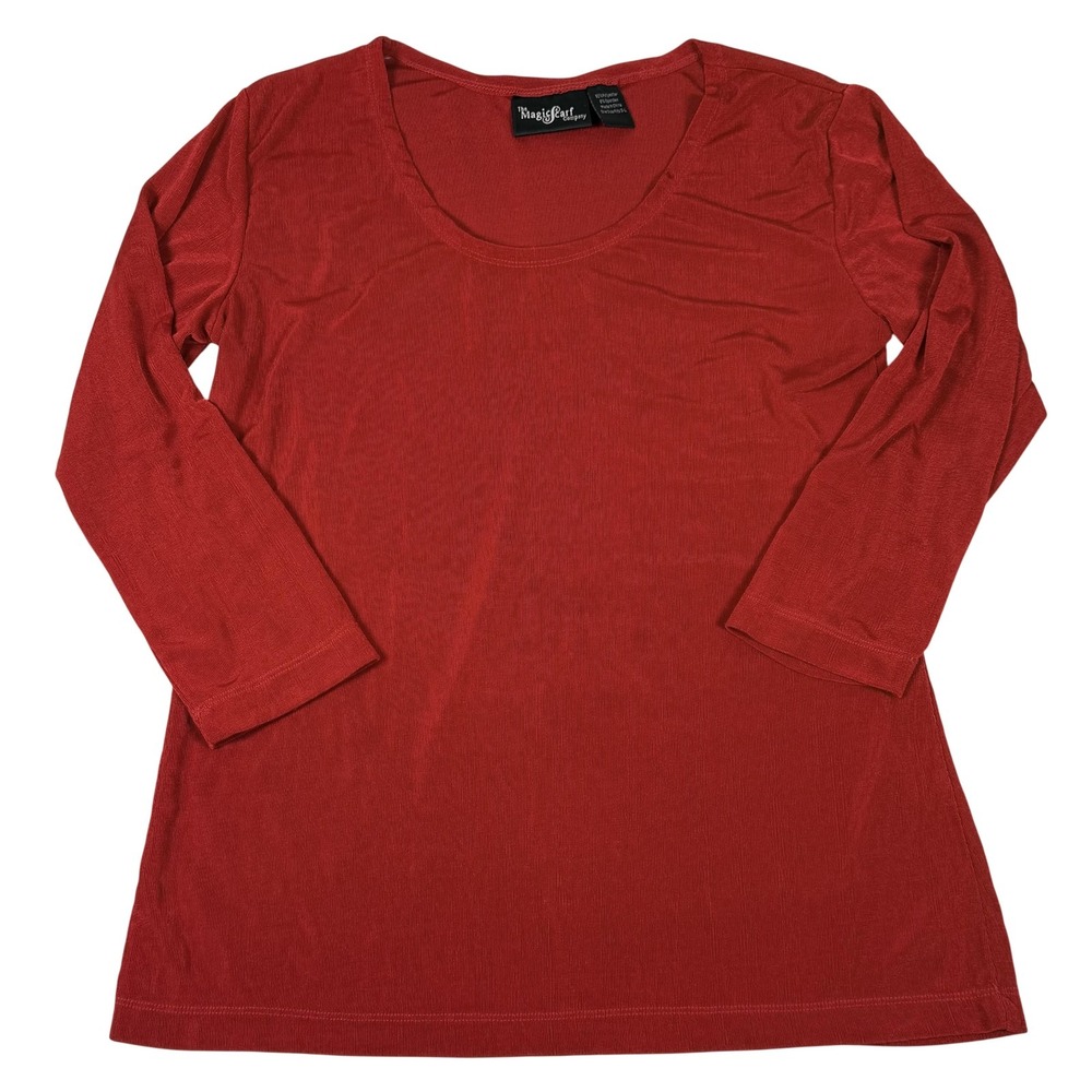 The Magic Scarf Company Shirt Womens One Size Red 3/4 Sleeve Stretchy Top Blouse